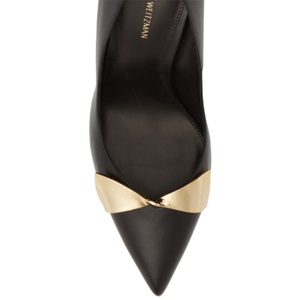 Stuart Weitzman black heel with gold bow detail - Picture 3 of 5